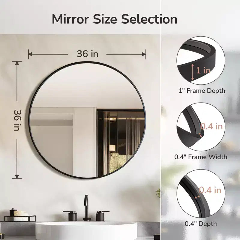 Miroir mural rond noir - Miroir cercle à cadre métallique pour salle de bain, chambre, salon et décoration d'entrée