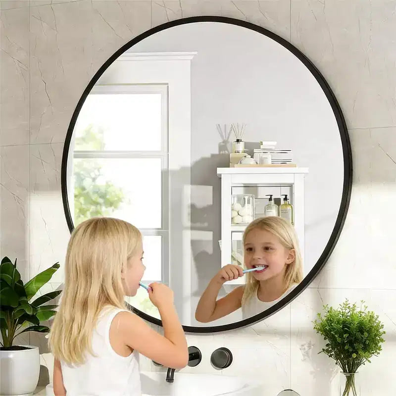 Miroir mural rond noir - Miroir cercle à cadre métallique pour salle de bain, chambre, salon et décoration d'entrée