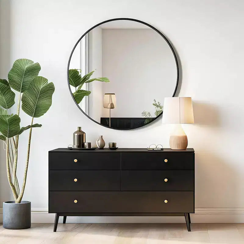 Miroir mural rond noir - Miroir cercle à cadre métallique pour salle de bain, chambre, salon et décoration d'entrée