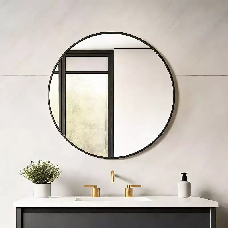 Miroir mural rond noir - Miroir cercle à cadre métallique pour salle de bain, chambre, salon et décoration d'entrée