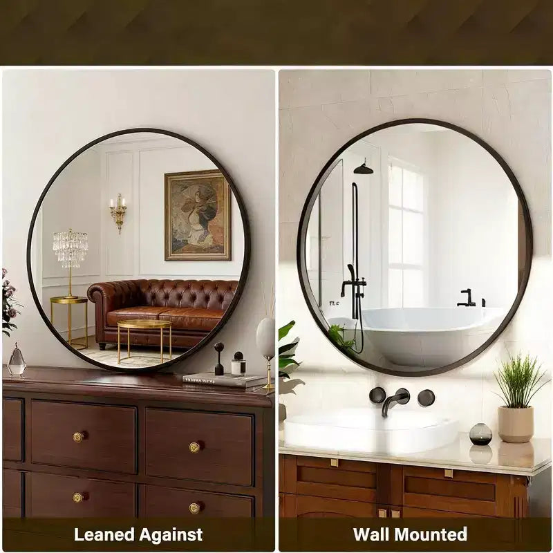 Miroir mural rond noir - Miroir cercle à cadre métallique pour salle de bain, chambre, salon et décoration d'entrée