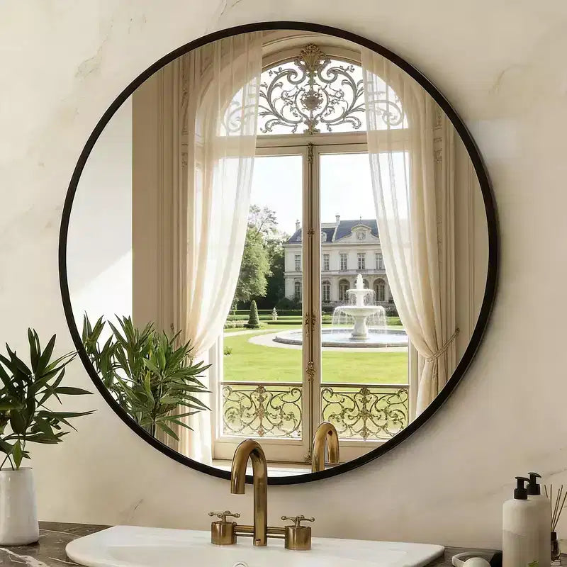 Miroir mural rond noir - Miroir cercle à cadre métallique pour salle de bain, chambre, salon et décoration d'entrée