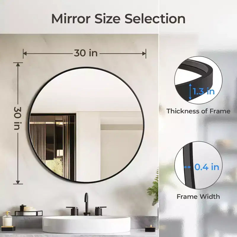 Miroir mural rond noir - Miroir cercle à cadre métallique pour salle de bain, chambre, salon et décoration d'entrée
