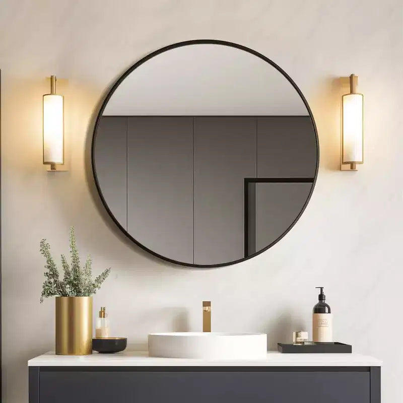 Miroir mural rond noir - Miroir cercle à cadre métallique pour salle de bain, chambre, salon et décoration d'entrée