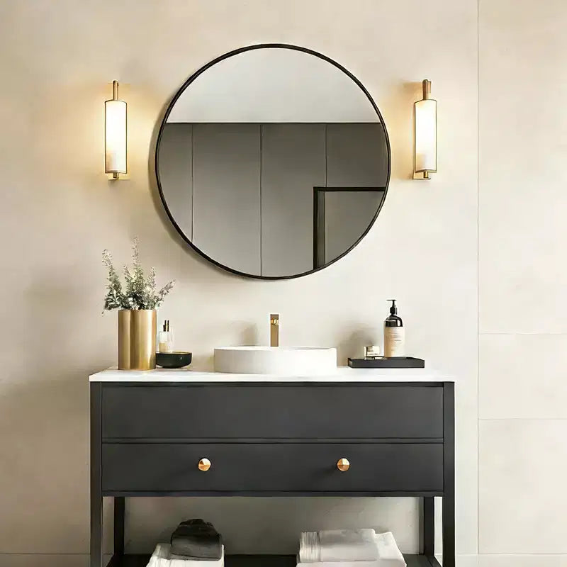 Miroir mural rond noir - Miroir cercle à cadre métallique pour salle de bain, chambre, salon et décoration d'entrée