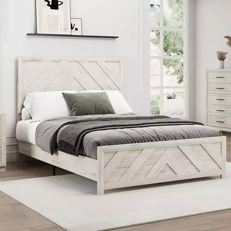Wood Bed Frame with Headboard Wooden Platform with Silent Slat Support Mattress Foundation No Box Spring Needed, Easy Assembly