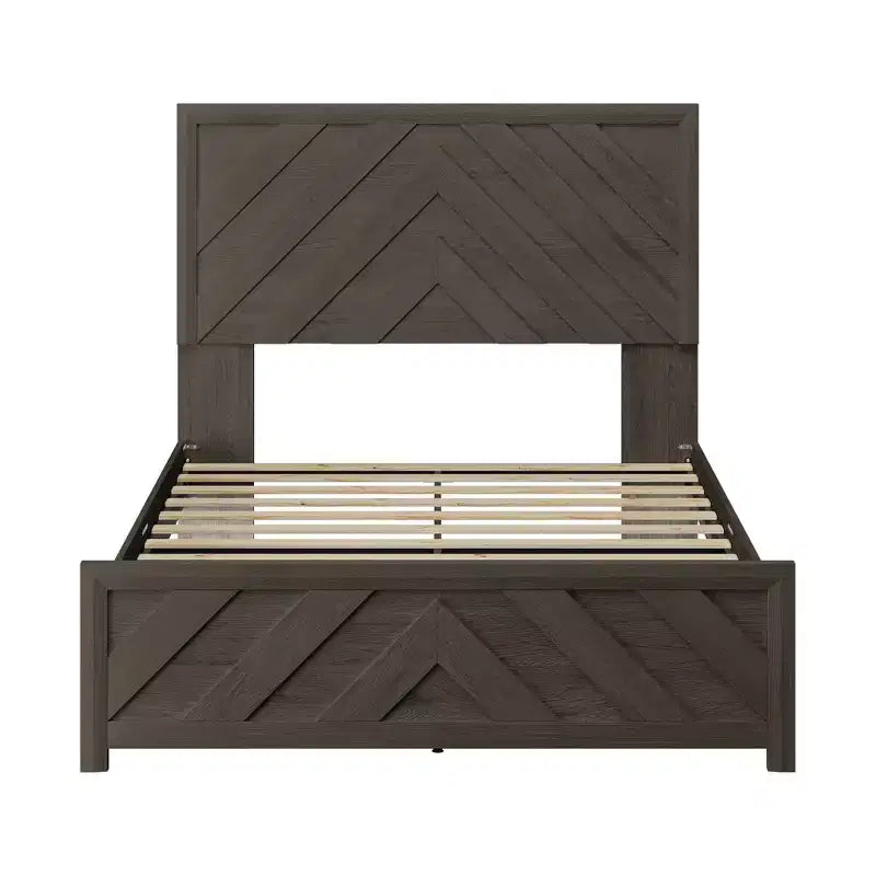 Cadre de lit en bois, avec tête de lit et sommier à lattes en bois