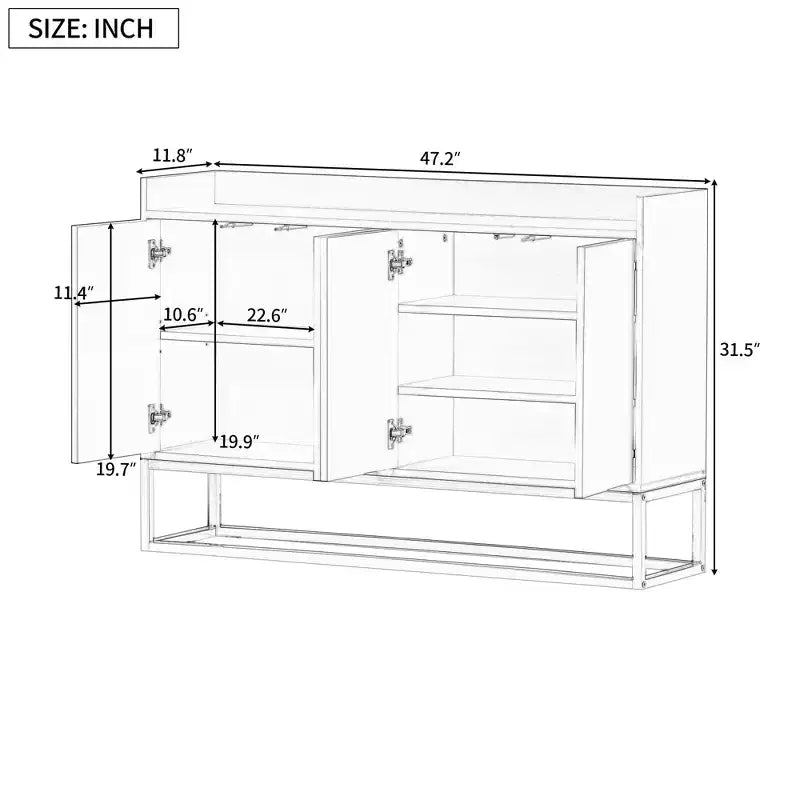 Bahut en bois 47,2 po avec 4 portes
