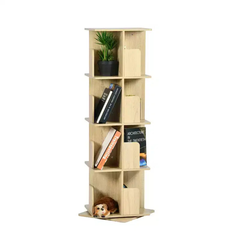 FurnitureR Rotating Decorative Bookshelf, Freestanding Vertical Bookcase with Multi-Tier Open Shelves, Space-Saving for Living Room, Bedroom or Office