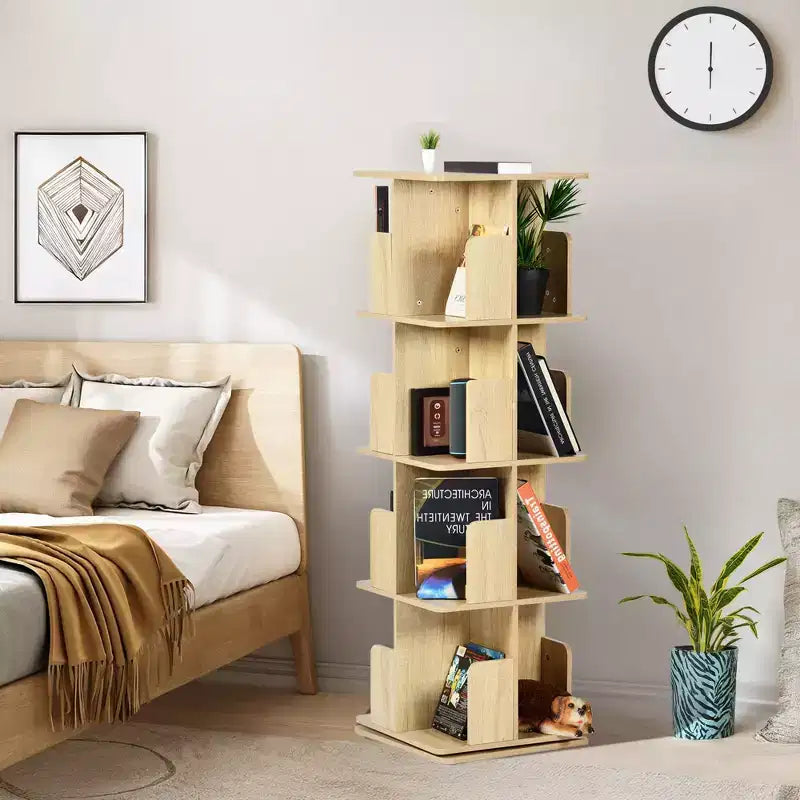 Étagère à livres décorative rotative, bibliothèque verticale autoportante avec étagères ouvertes à plusieurs niveaux, peu encombrante pour le salon, la chambre ou le bureau