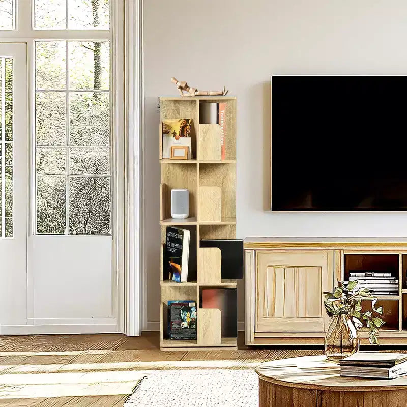Étagère à livres décorative rotative, bibliothèque verticale autoportante avec étagères ouvertes à plusieurs niveaux, peu encombrante pour le salon, la chambre ou le bureau