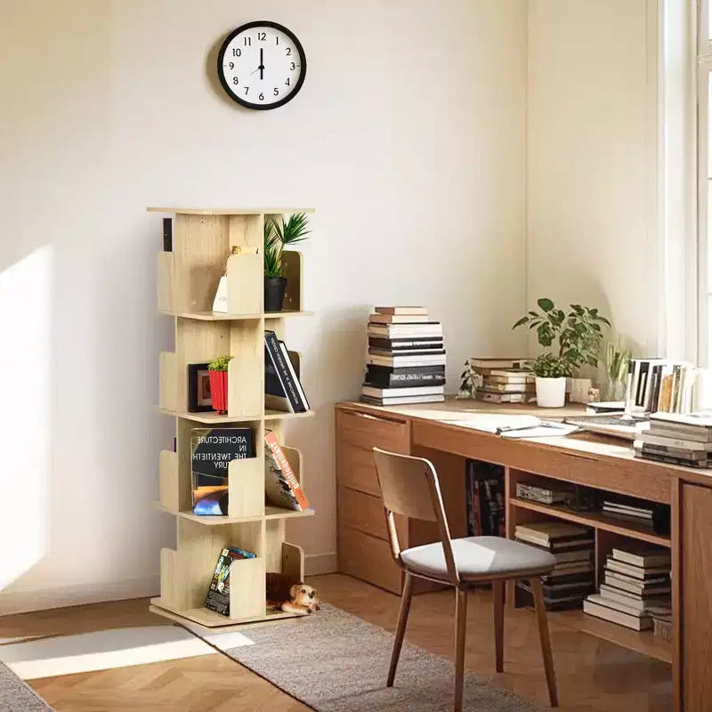 Étagère à livres décorative rotative, bibliothèque verticale autoportante avec étagères ouvertes à plusieurs niveaux, peu encombrante pour le salon, la chambre ou le bureau