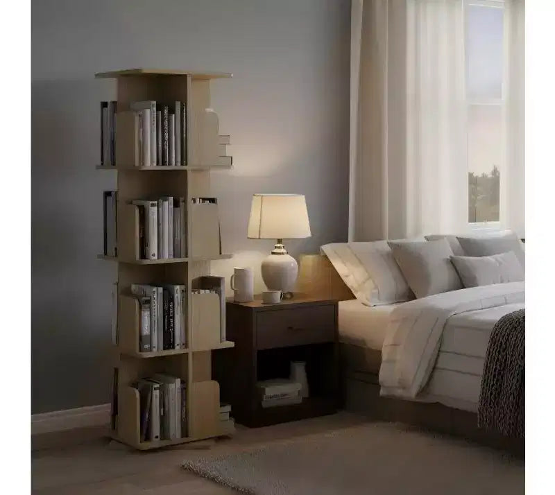 Étagère à livres décorative rotative, bibliothèque verticale autoportante avec étagères ouvertes à plusieurs niveaux, peu encombrante pour le salon, la chambre ou le bureau