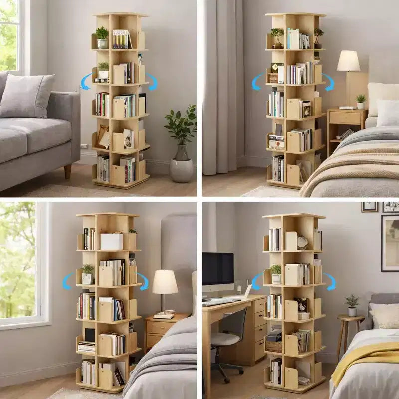 Étagère à livres décorative rotative, bibliothèque verticale autoportante avec étagères ouvertes à plusieurs niveaux, peu encombrante pour le salon, la chambre ou le bureau