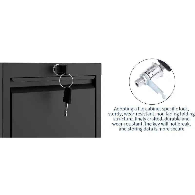 Classeur, Armoire de rangement métallique noire à trois tiroirs avec serrure