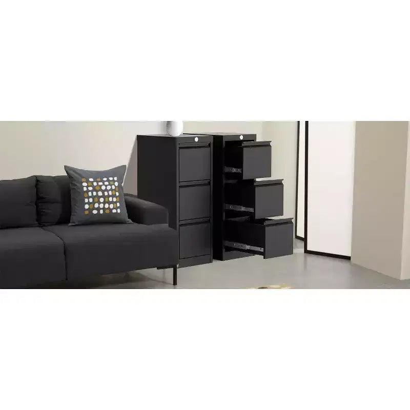 Classeur, Armoire de rangement métallique noire à trois tiroirs avec serrure
