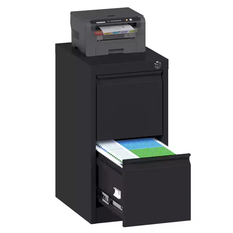 Classeur, Armoire de rangement métallique noire à trois tiroirs avec serrure