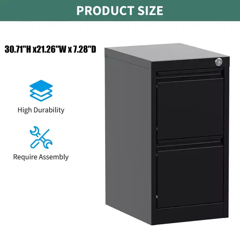 Classeur, Armoire de rangement métallique noire à trois tiroirs avec serrure