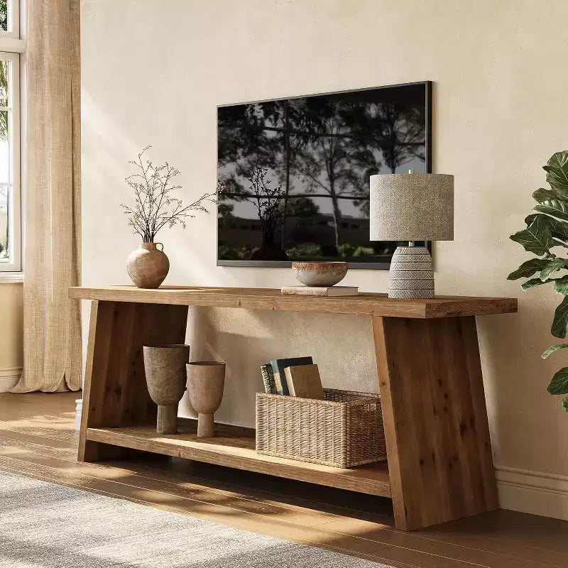 Meuble TV de salon moderne de style médiéval (marron, 63 pouces)