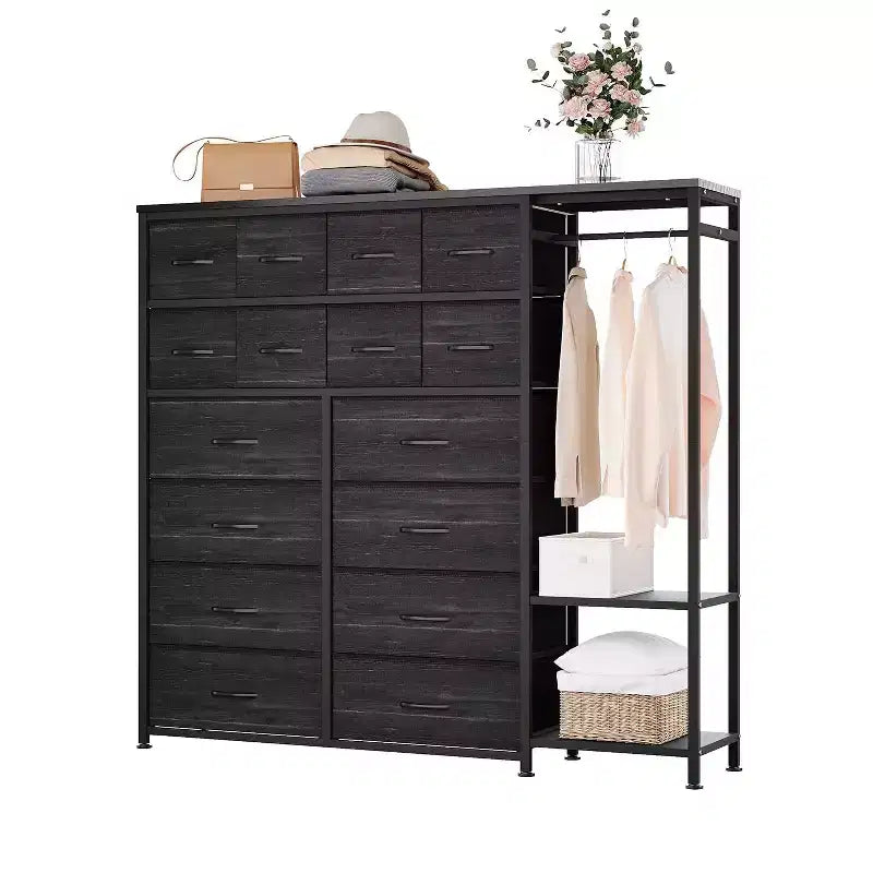 TV Stand, 63 Dresser TV Stand for 65-75 Inch TVs with Charging Station &amp; Lights