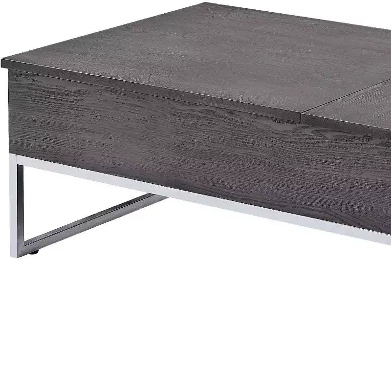Table basse relevable en bois gris et argent