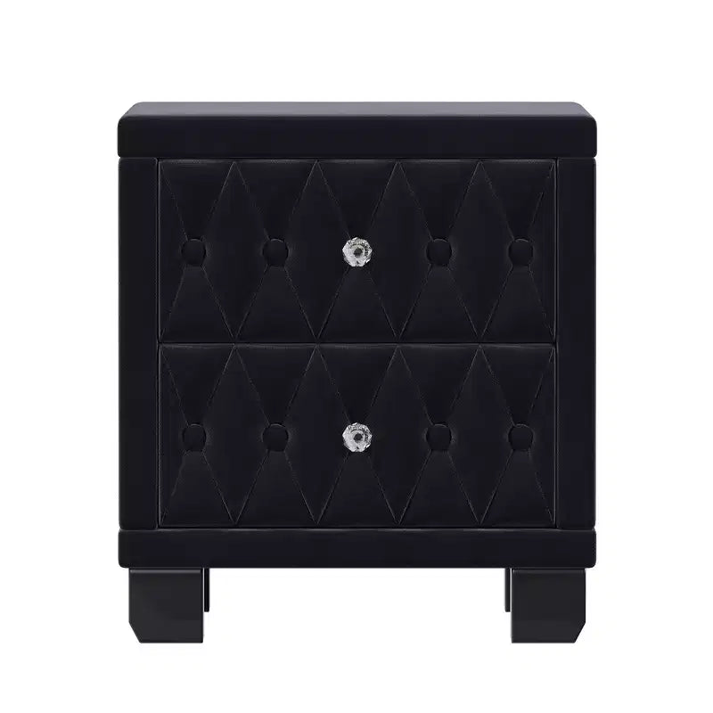 Table de chevet élégante en velours avec 2 tiroirs et poignée en cristal, table de chevet de rangement avec capitonnage