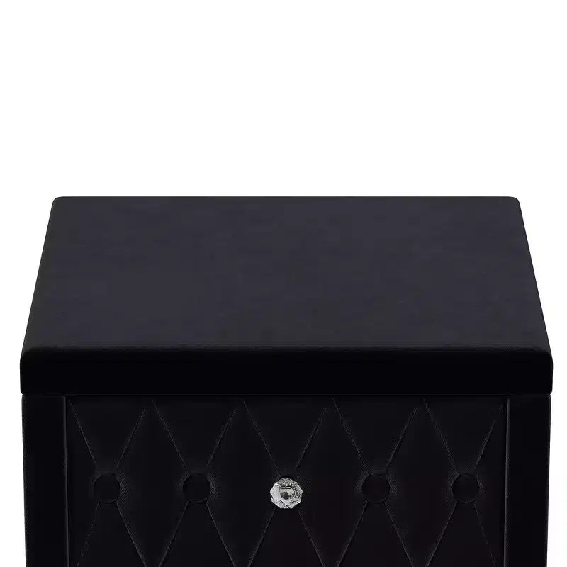 Table de chevet élégante en velours avec 2 tiroirs et poignée en cristal, table de chevet de rangement avec capitonnage