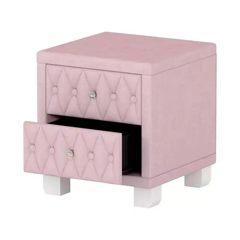 Table de chevet élégante en velours avec 2 tiroirs et poignée en cristal, table de chevet de rangement avec capitonnage