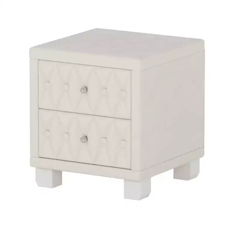 Table de chevet élégante en velours avec 2 tiroirs et poignée en cristal, table de chevet de rangement avec capitonnage