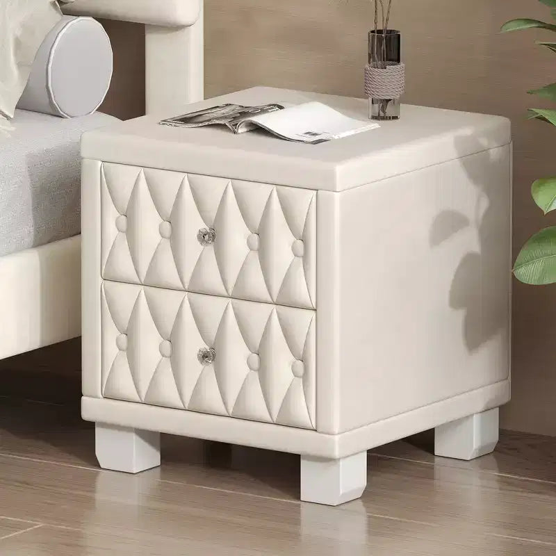 Whisen Elegant Velvet Nightstand with 2 Drawers and Crystal Handle, Storage Bedside Table with Button-Tufted