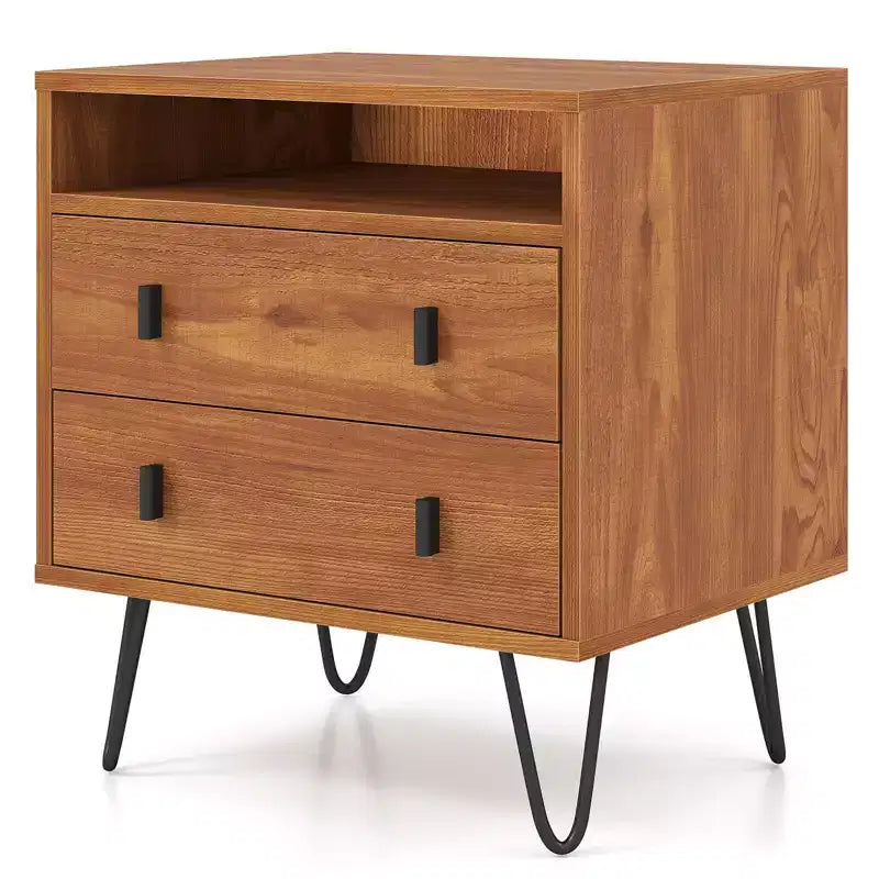 Table de chevet à deux tiroirs avec compartiments de rangement
