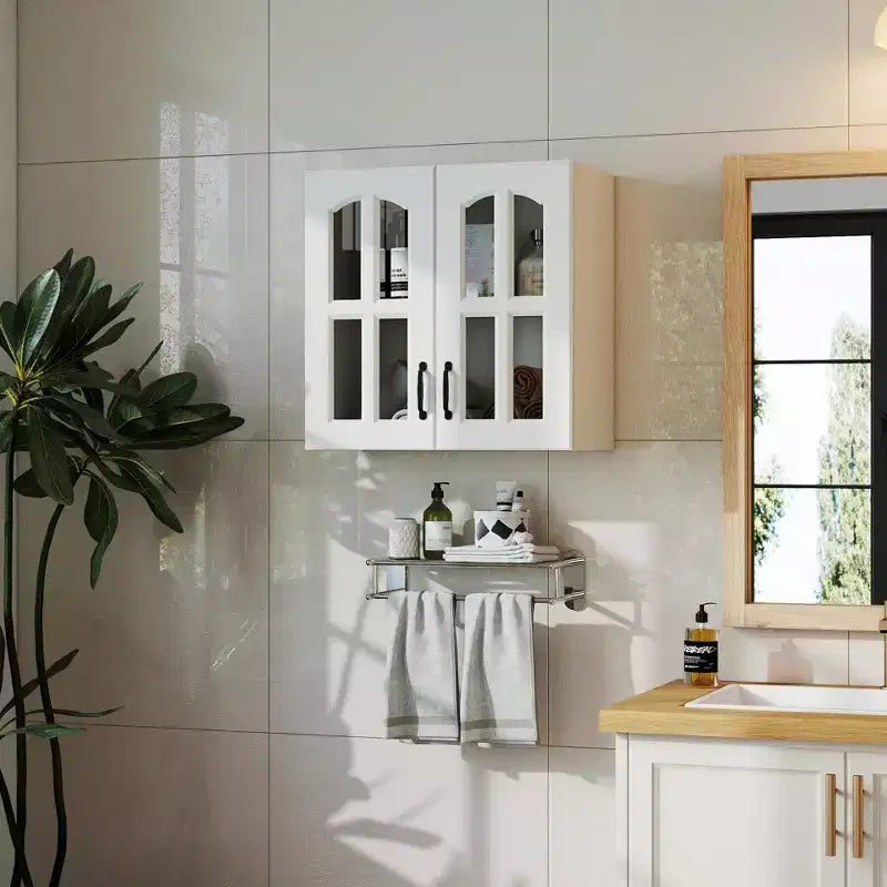 GDFStudio Joyce Modern 23.6 Wall Cabinet with 2 Glass Doors