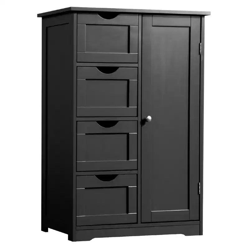 Meuble de rangement de salle de bain noir avec 4 tiroirs et 1 porte