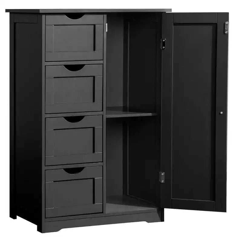 Meuble de rangement de salle de bain noir avec 4 tiroirs et 1 porte
