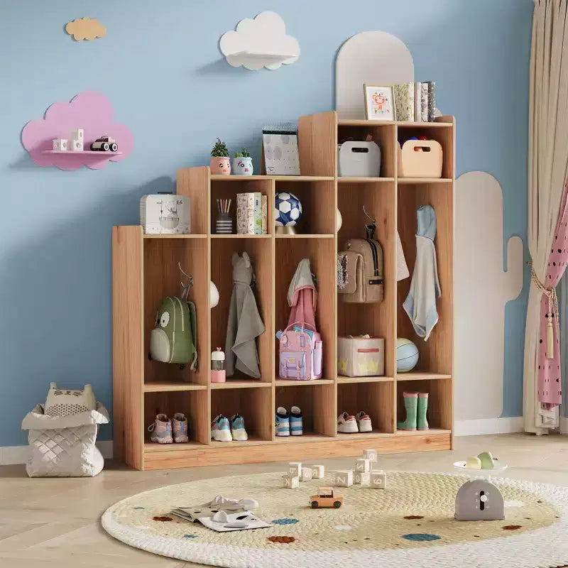 Coat Locker, Kids Organizer - 5-Section with 9 Cubbies, 10 Hooks &amp; Anti-Tip, Durable Wood Storage for Entryway, Bedroom, Playroom