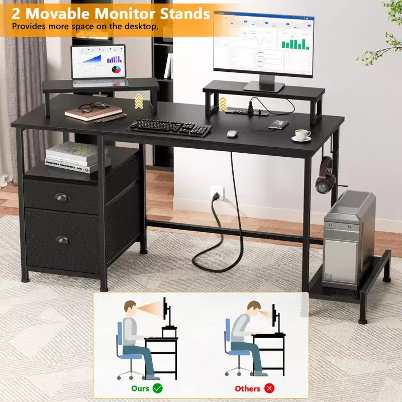Bureau d'ordinateur noir de 47 pouces avec station de recharge