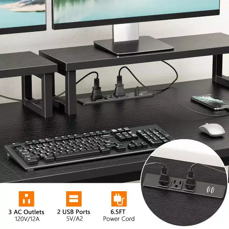 Bureau d'ordinateur noir de 47 pouces avec station de recharge