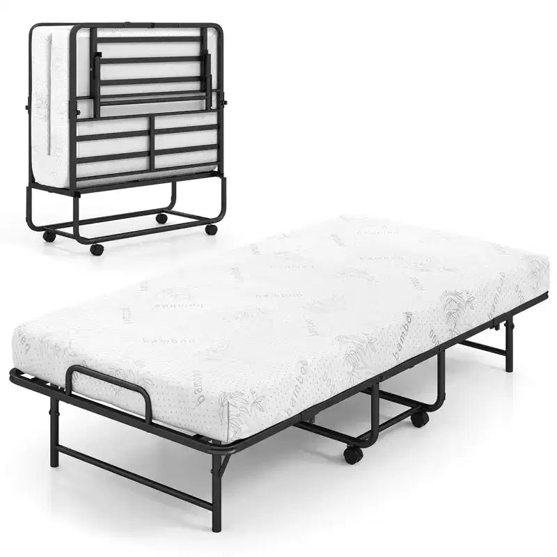 Costway Twin Size Folding Bed with 5-Inch Mattress, Memory Foam Mattress &amp; Metal Slat Frame