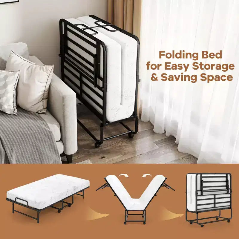 Lit pliant une place avec matelas de 12,7 cm, matelas en mousse à mémoire de forme et cadre à lattes métalliques