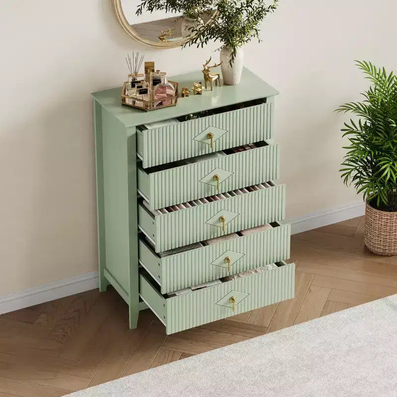 Commode en bois à tiroirs, forme vague moderne