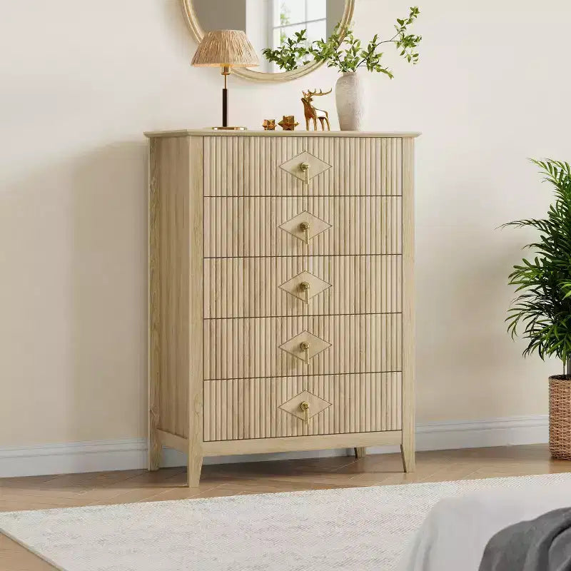 Commode en bois à tiroirs, forme vague moderne