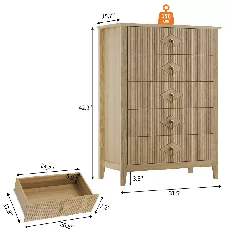 Commode en bois à tiroirs, forme vague moderne