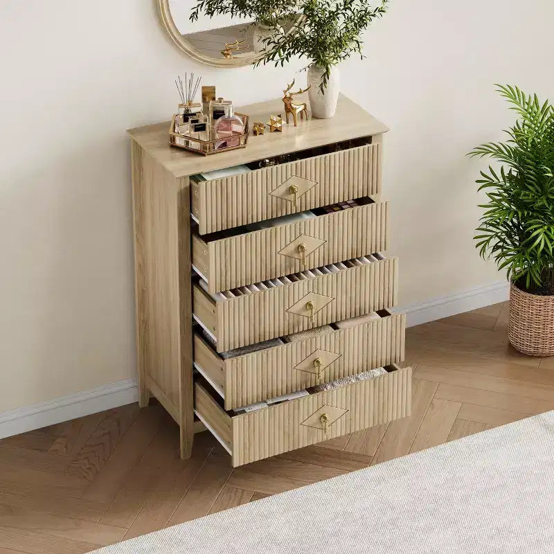 Commode en bois à tiroirs, forme vague moderne