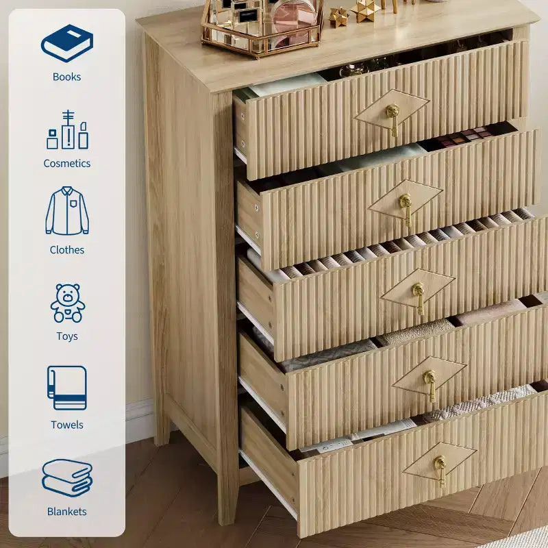 Commode en bois à tiroirs, forme vague moderne