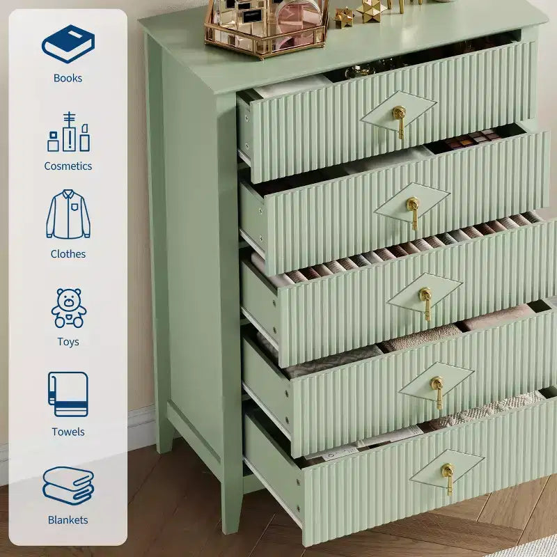 Commode en bois à tiroirs, forme vague moderne