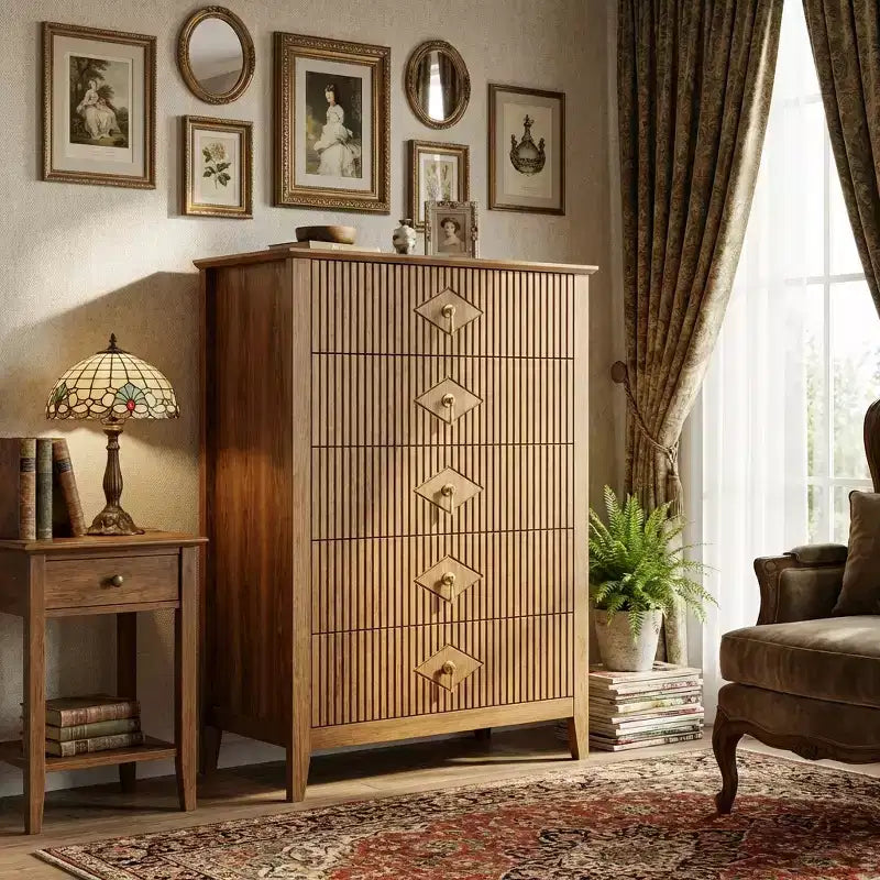 Commode en bois à tiroirs, forme vague moderne