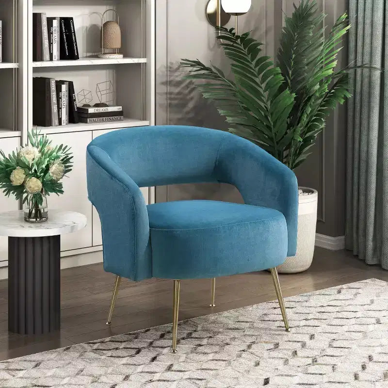 Fauteuil d'appoint moderne en velours avec pieds en métal doré