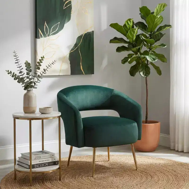 Fauteuil d'appoint moderne en velours avec pieds en métal doré