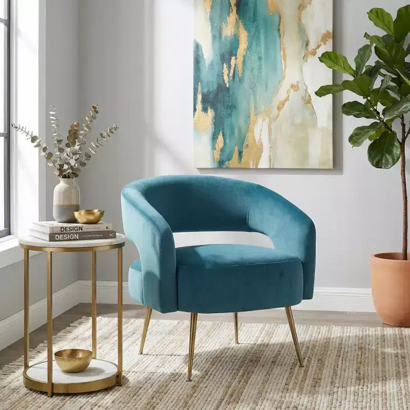 Fauteuil d'appoint moderne en velours avec pieds en métal doré