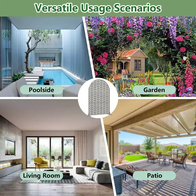 Paravent de confidentialité autoportant en métal cintré de 72H x 47L po, couleur gris clair/brun, pour jardin, patio, terrasse, cour